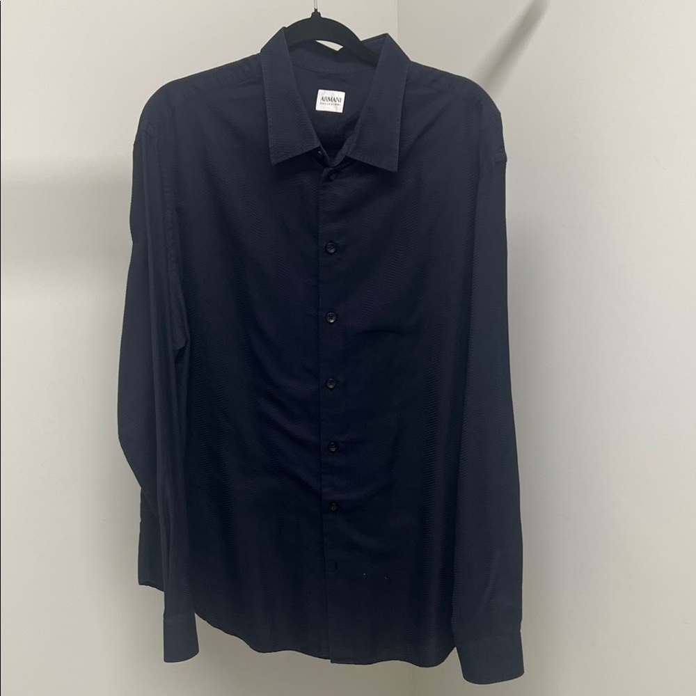 Armani Collezioni Herringbone Navy Dress Shirt